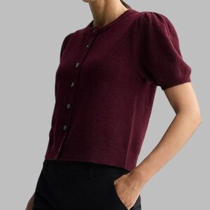 SALE🎄🎄🎄🎄Nine West Plum Button Front Cardigan with Short Puff Sleeves